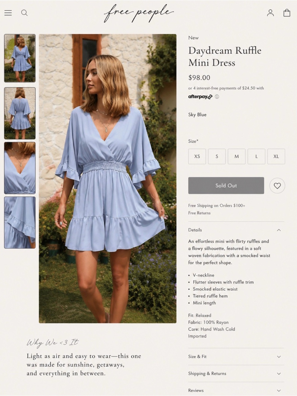 Free People Daydream Ruffle Mini Dress in Sky Blue
